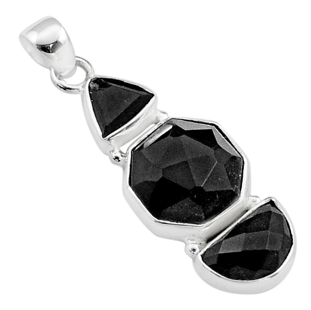 925 silver 13.08cts 3 stone hexagon natural black onyx pendant jewelry t64615
