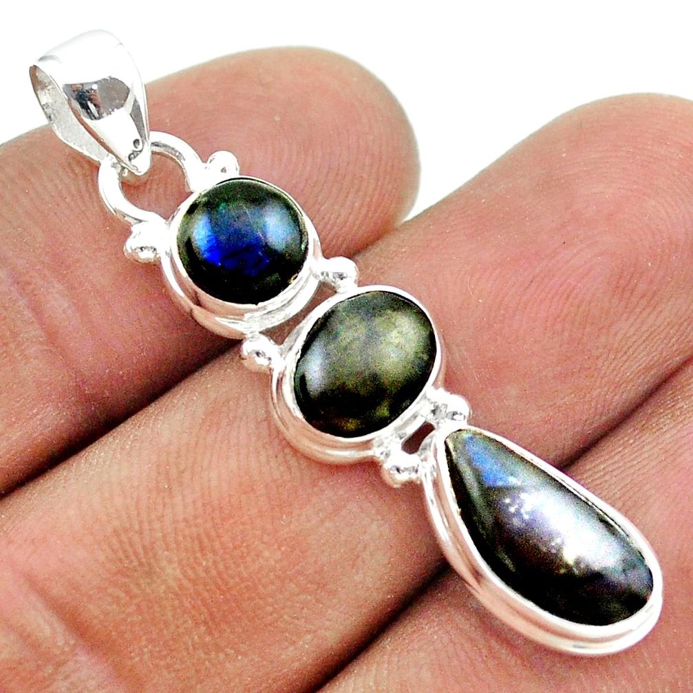 925 silver 9.86cts 3 stone natural ammolite (canadian) pendant jewelry t54993