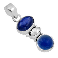 925 silver 9.88cts 3 stone natural blue aquamarine kyanite pearl pendant y93759