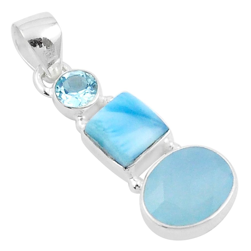 925 silver 8.01cts 3 stone sea life natural blue aquamarine larimar topaz pendant u20808