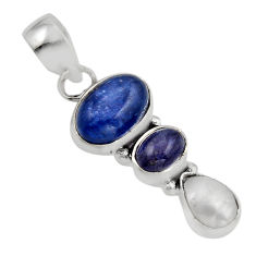 925 silver 8.94cts 3 stone natural blue kyanite tanzanite pearl pendant y93754