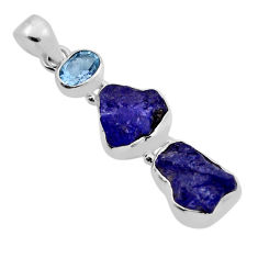 925 silver 10.01cts 3 stone natural blue tanzanite rough topaz pendant n22374