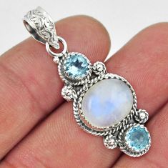 925 silver 6.77cts 3 stone natural rainbow moonstone oval topaz pendant y44579