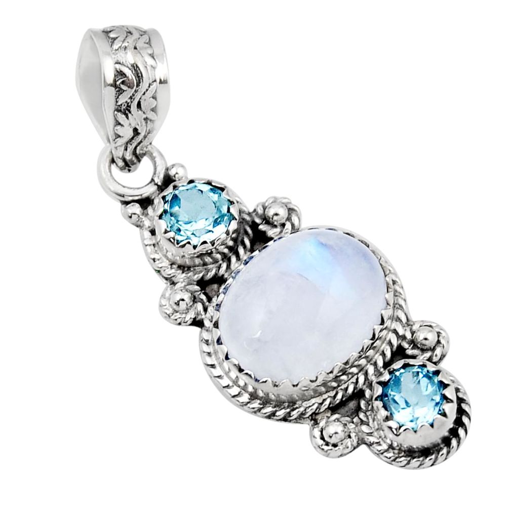 925 silver 6.34cts 3 stone natural rainbow moonstone oval topaz pendant y45199