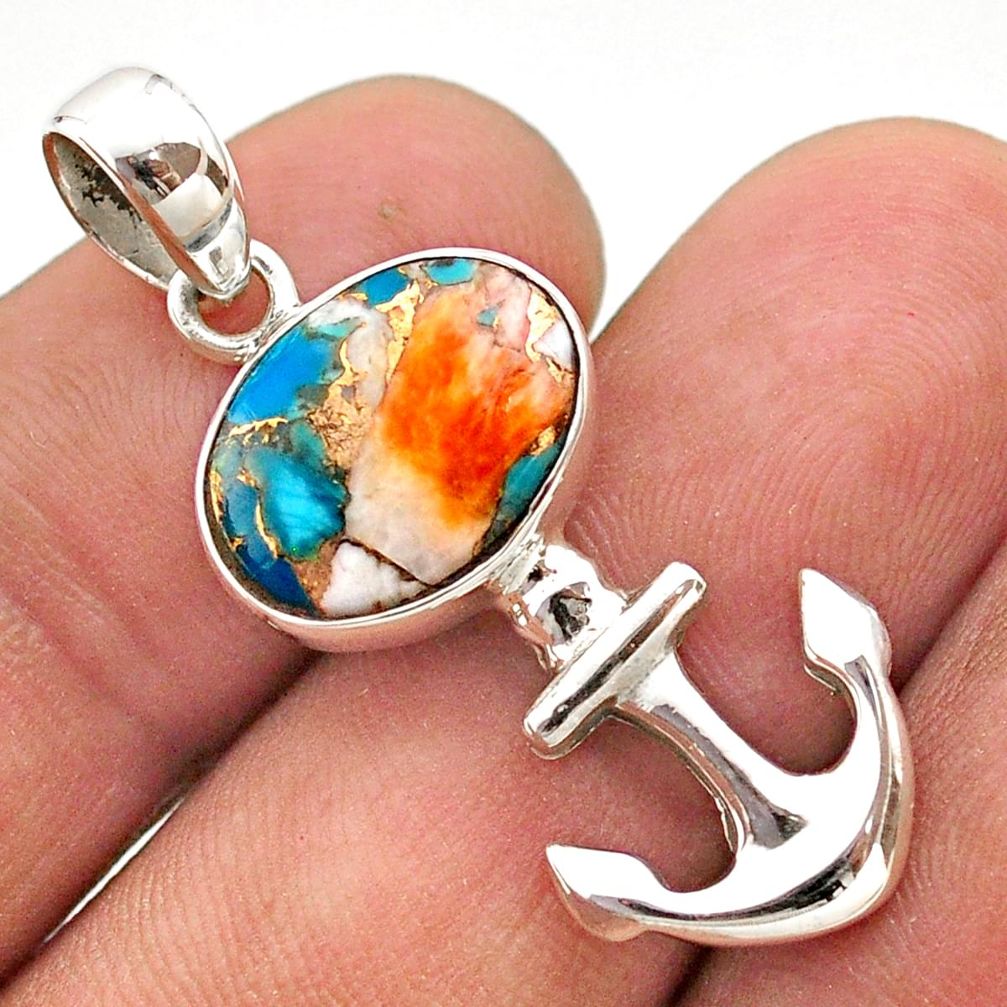 925 silver 5.45cts anchor charm spiny oyster arizona turquoise pendant t61369