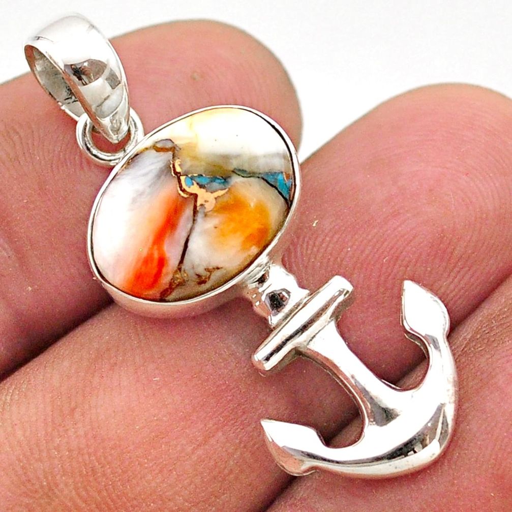 925 silver 5.68cts anchor charm spiny oyster arizona turquoise pendant t61388