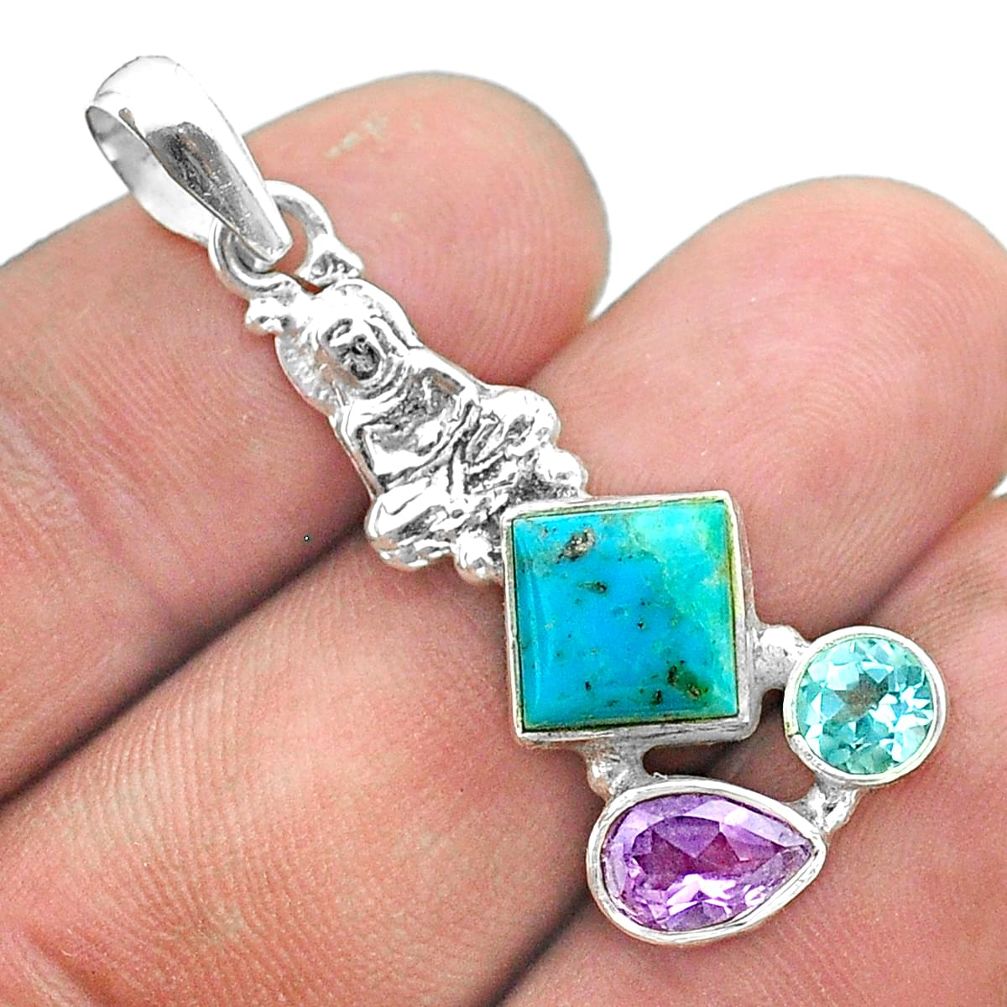 925 silver 6.43cts arizona mohave turquoise amethyst topaz pendant t51263