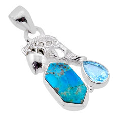 925 silver 6.10cts arizona mohave turquoise hexagon topaz fish pendant n54003