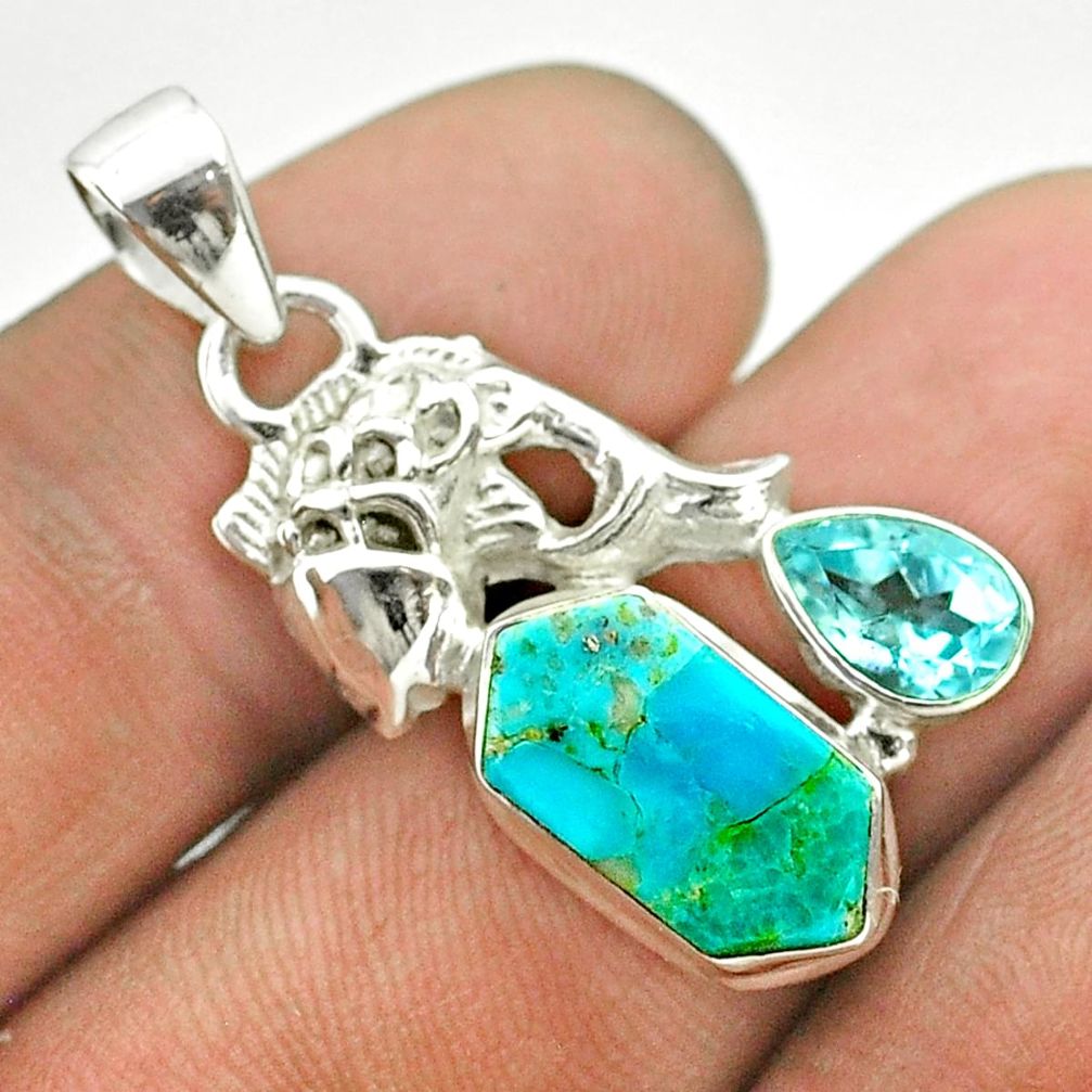 925 silver 6.98cts arizona mohave turquoise hexagon topaz fish pendant t55339