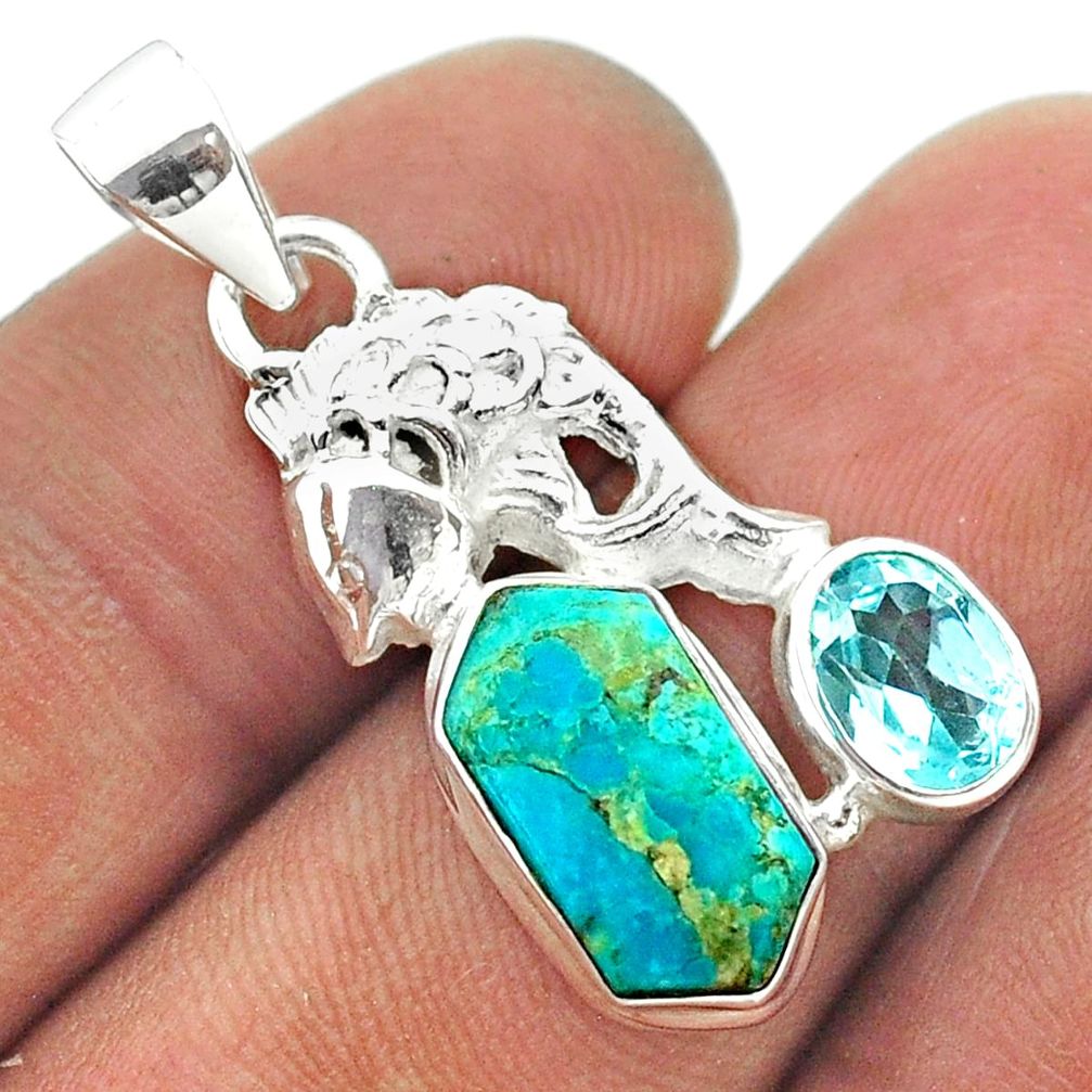 925 silver 7.79cts arizona mohave turquoise hexagon topaz fish pendant t55376