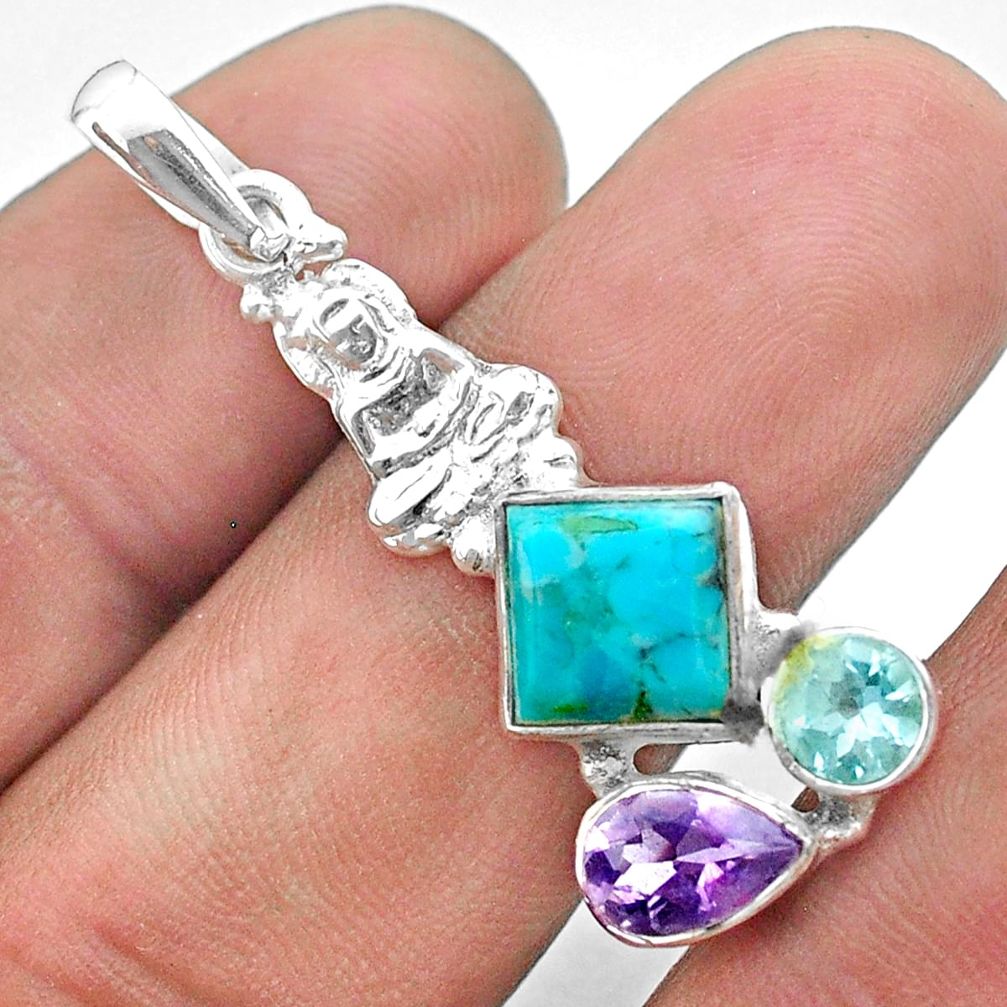 925 silver arizona mohave turquoise topaz amethyst buddha charm pendant t51280