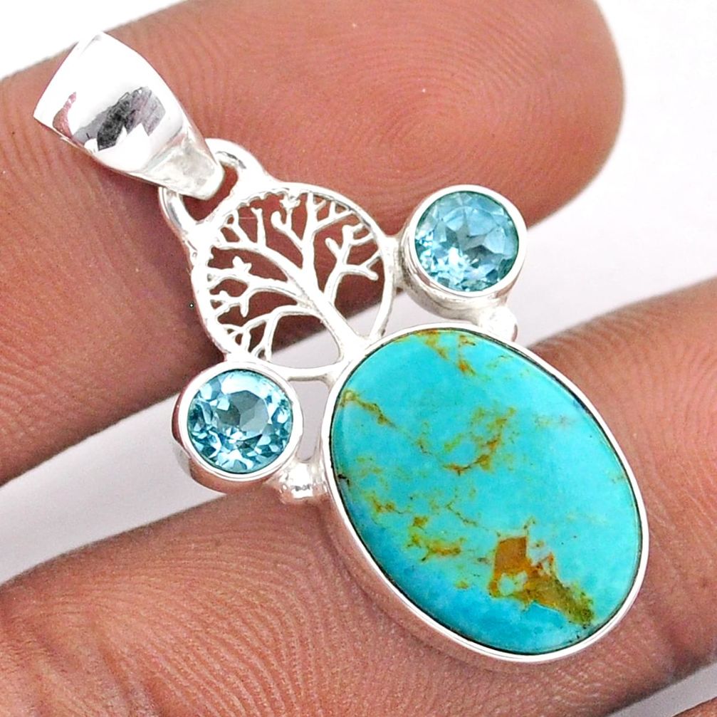 925 silver 9.44cts arizona mohave turquoise topaz tree of life pendant u3771