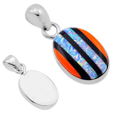 925 silver 5.81cts back closed blue orange black strip opal oval pendant n46023