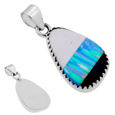 925 silver 6.61cts back closed blue white black strip opal pear pendant n46032
