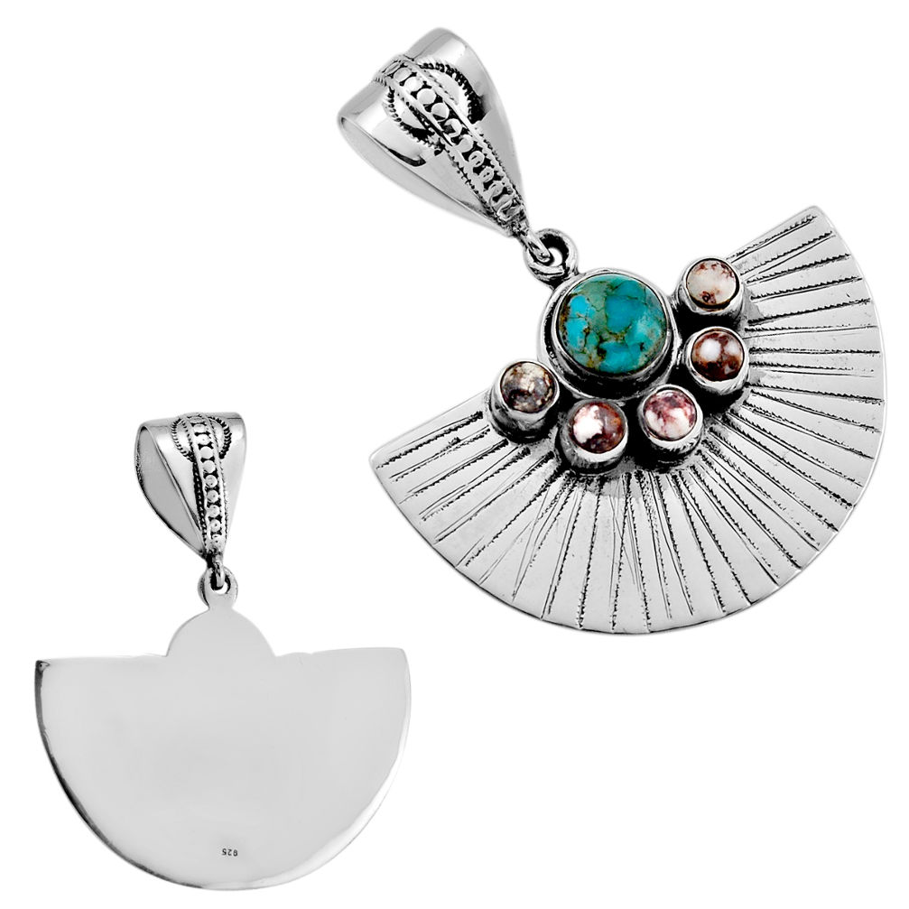925 silver back closed  turquoise wild horse magnesite pendant c34235