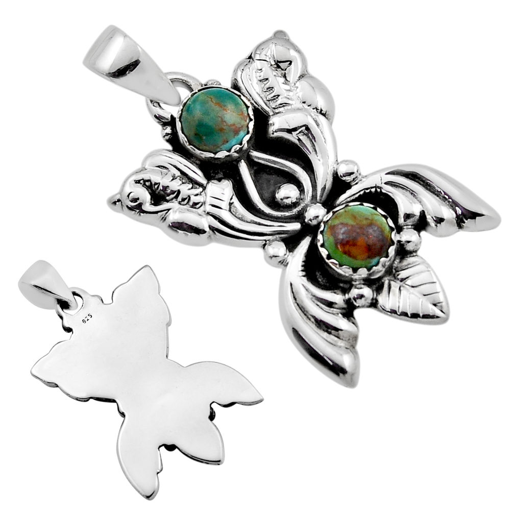 925 silver 2.24cts back closed natural green  turquoise pendant c34278