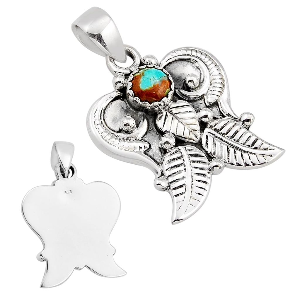 925 silver 1.10cts back closed natural kingman turquoise leaf pendant c33237