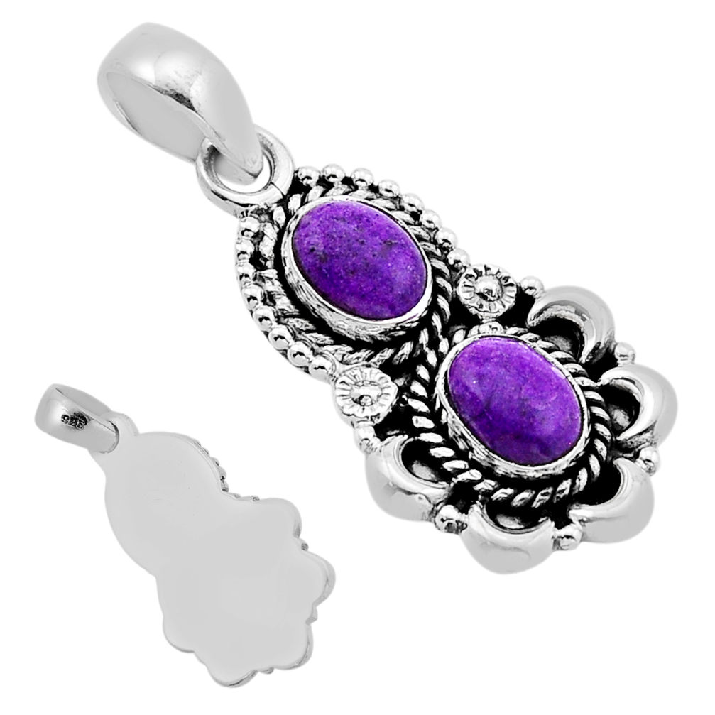 925 silver 4.09cts back closed natural purple purpurite stichtite pendant n51227