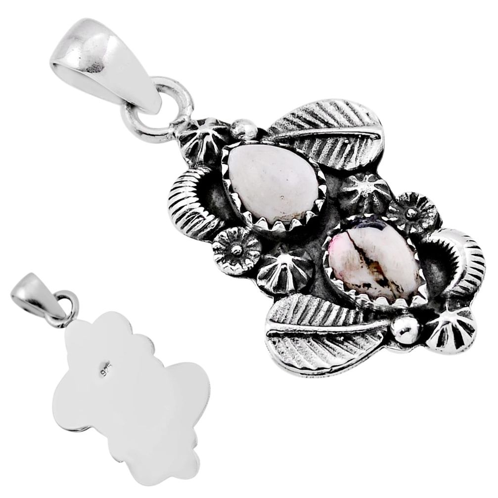 925 silver 4.40cts back closed natural white buffalo turquoise pendant n38503