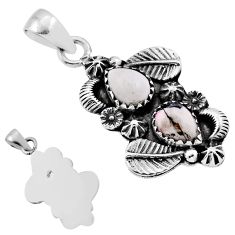 925 silver 4.40cts back closed natural white buffalo turquoise pendant n38503
