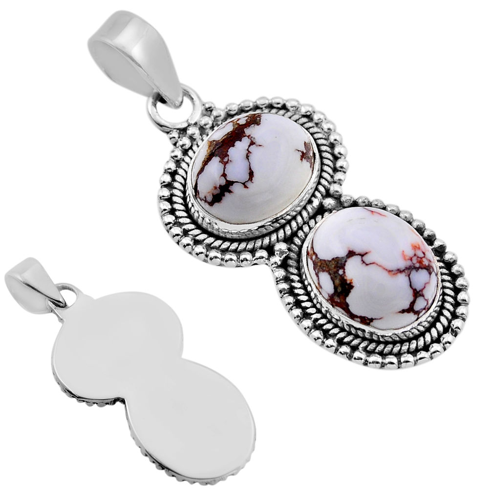 925 silver 10.53cts back closed white wild horse magnesite oval pendant n52408