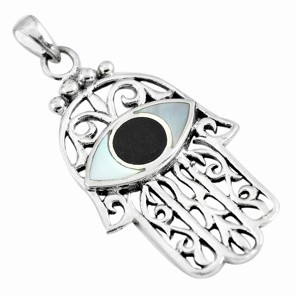 925 silver 5.26gms black onyx pearl hand of god hamsa pendant a90813 c13828