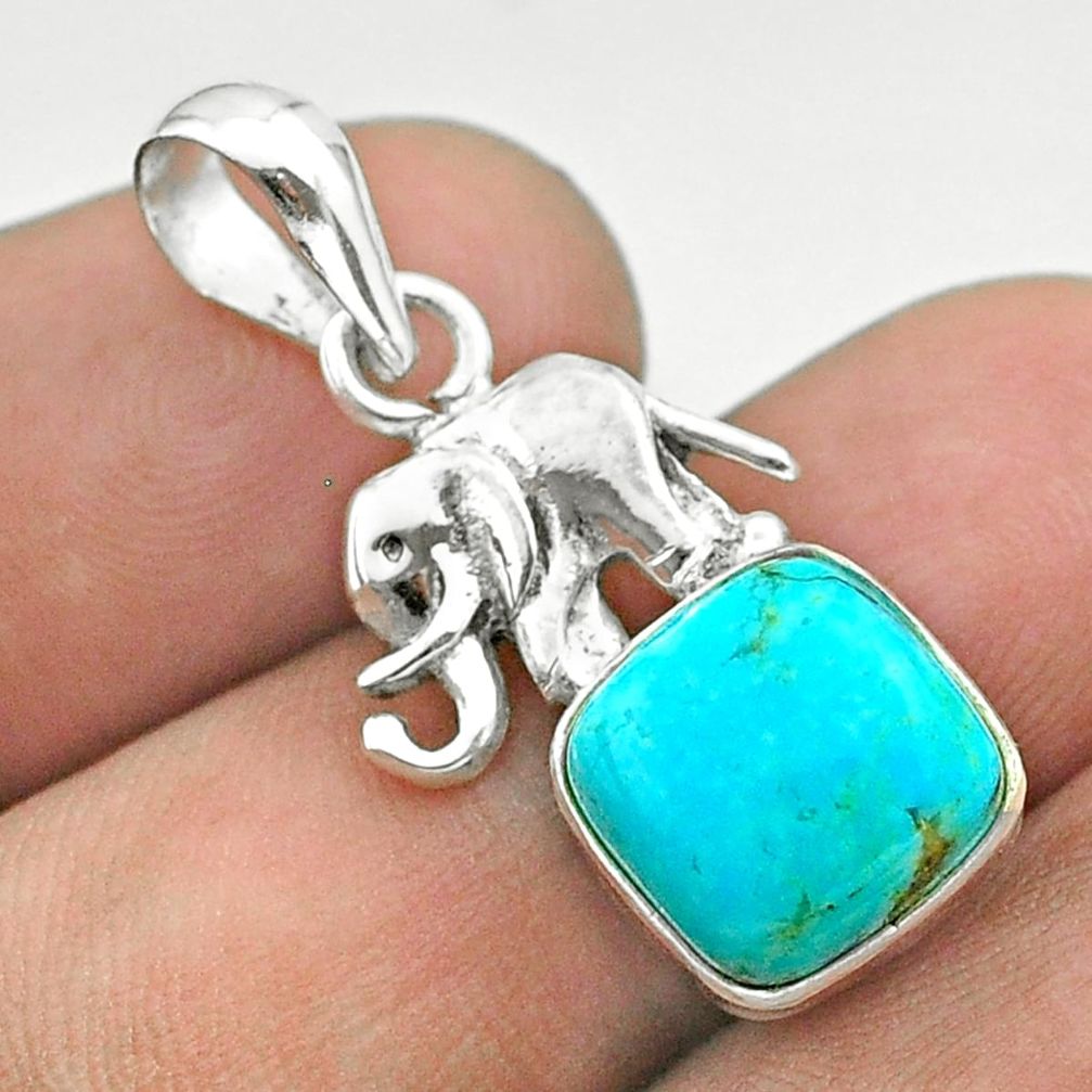 925 silver 5.52cts blue arizona mohave turquoise cushion elephant pendant t51329