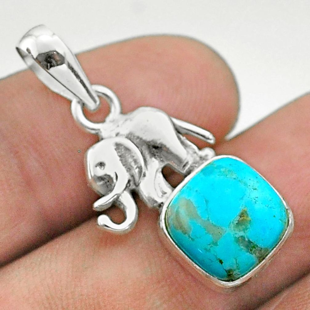 925 silver 5.22cts blue arizona mohave turquoise cushion elephant pendant t51333