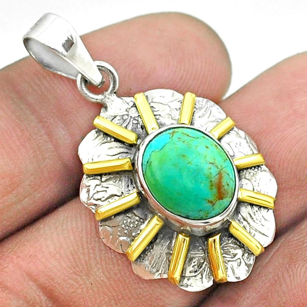 925 silver 5.16cts blue arizona mohave turquoise oval 14k gold pendant t55668