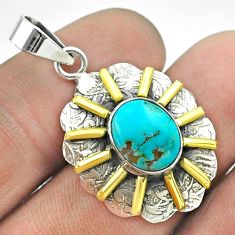 925 silver 4.46cts blue arizona mohave turquoise oval 14k gold pendant t55692