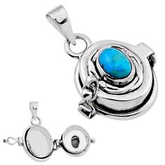 925 silver 1.37cts blue arizona mohave turquoise oval poison box pendant n31959