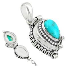 925 silver 2.33cts blue arizona mohave turquoise pear poison box pendant t52656