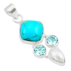 925 silver 6.71cts blue arizona mohave turquoise topaz pearl pendant u31882