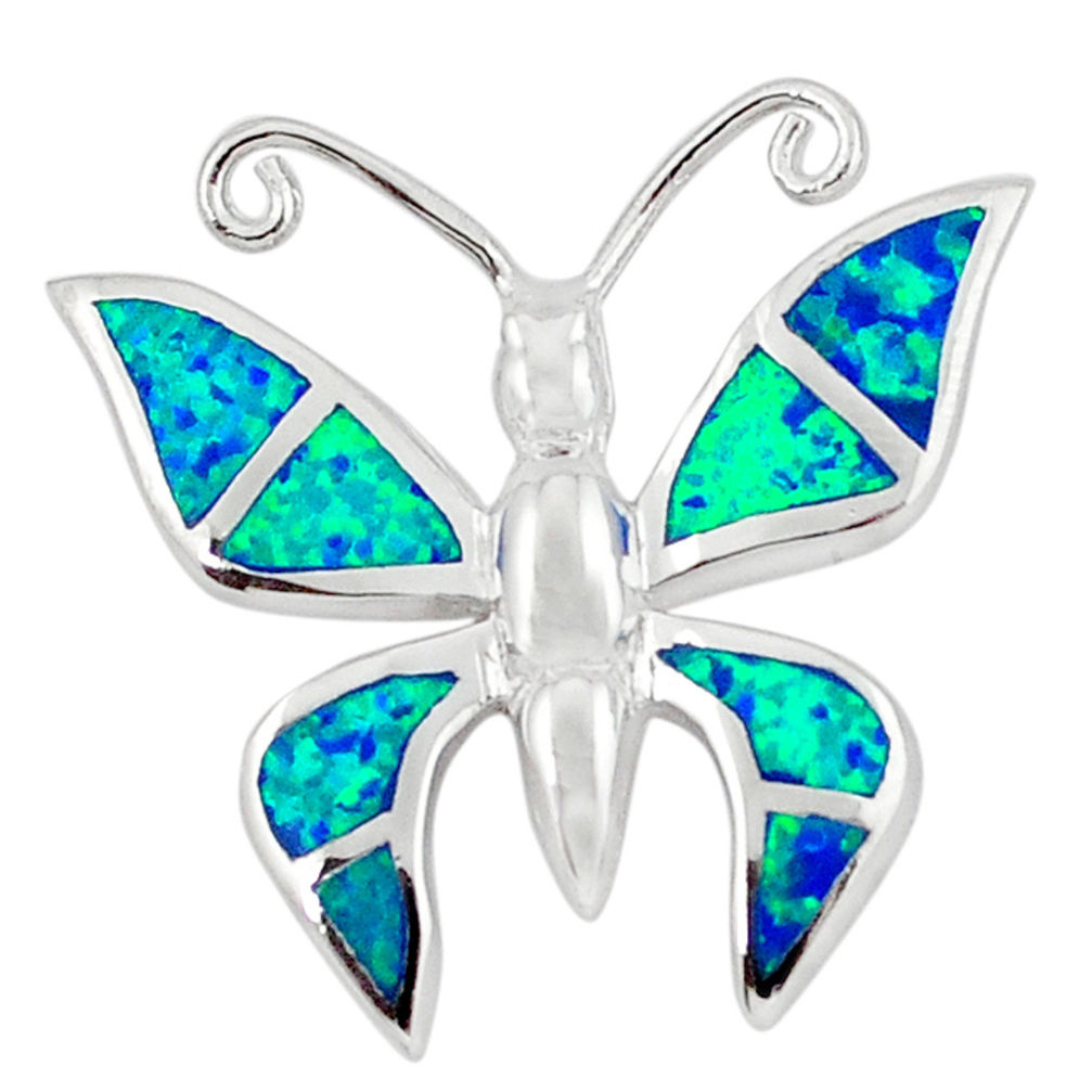 925 silver blue australian opal (lab) enamel butterfly pendant jewelry c15704