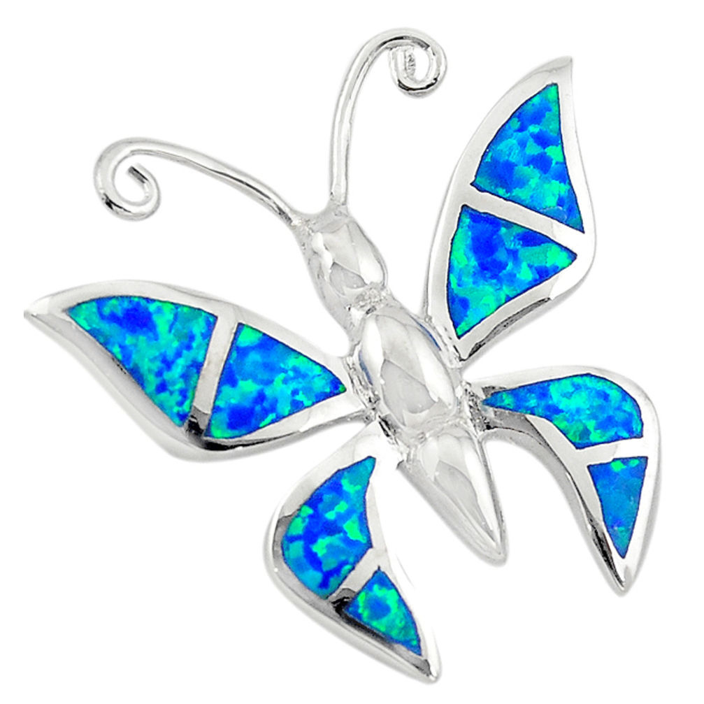 925 silver blue australian opal (lab) enamel butterfly pendant a74248 c24456