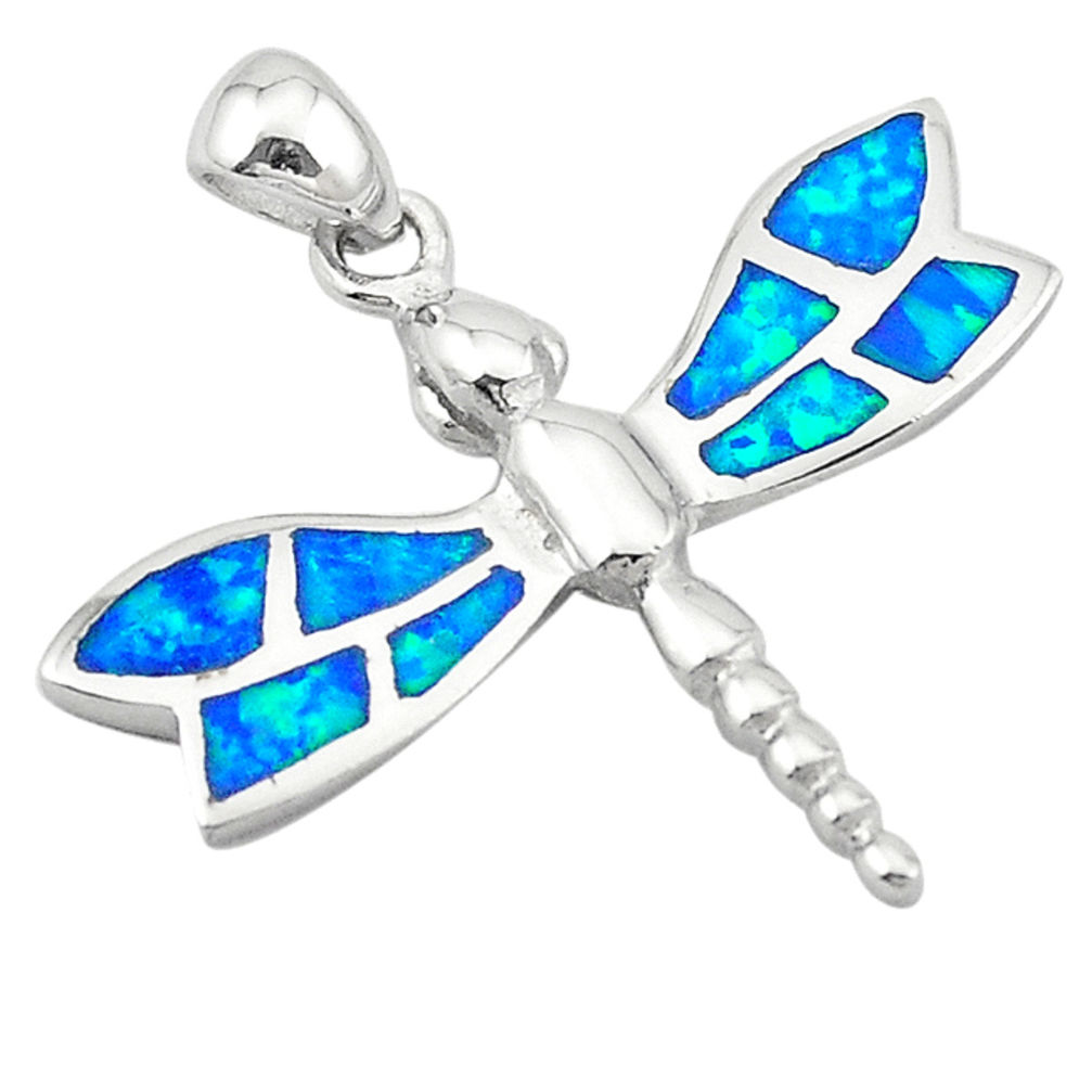 LAB 925 silver blue australian opal (lab) enamel dragonfly pendant jewelry c25852