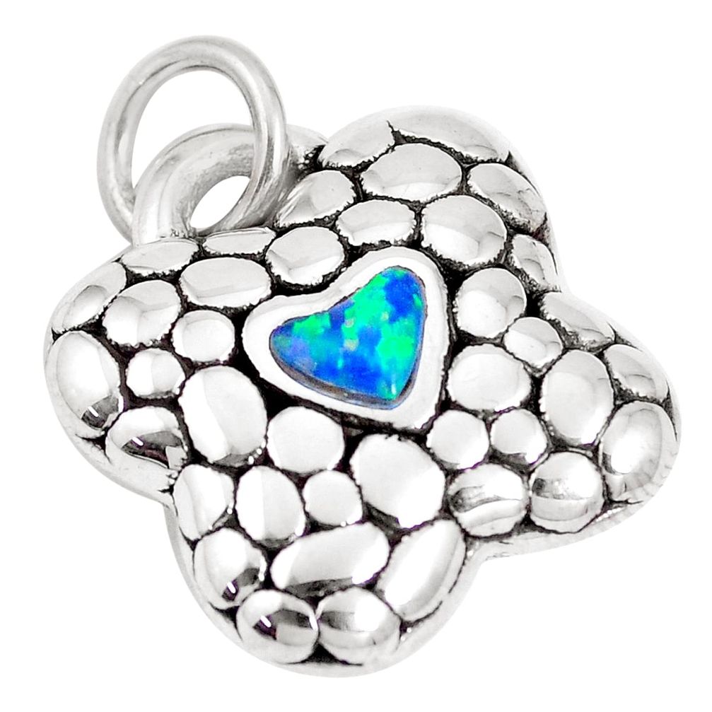 925 silver 0.74cts blue australian opal (lab) heart pendant a92721 c24357