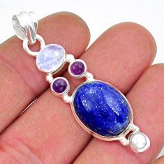 925 silver 13.36cts blue lapis lazuli moonstone pearl amethyst pendant y18095