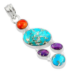 Clearance Sale- 925 silver 8.36cts blue purple copper turquoise mojave turquoise pendant u29298