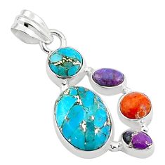 Clearance Sale- 925 silver 7.30cts blue purple copper turquoise mojave turquoise pendant u29335