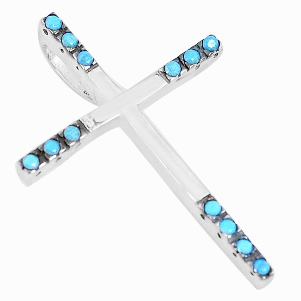 925 silver 0.91cts blue sleeping beauty turquoise cross pendant a94944 c24856
