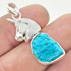 925 silver 9.61cts blue sleeping beauty turquoise rough horse pendant u42385