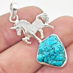925 silver 10.60cts blue sleeping beauty turquoise rough horse pendant u42397