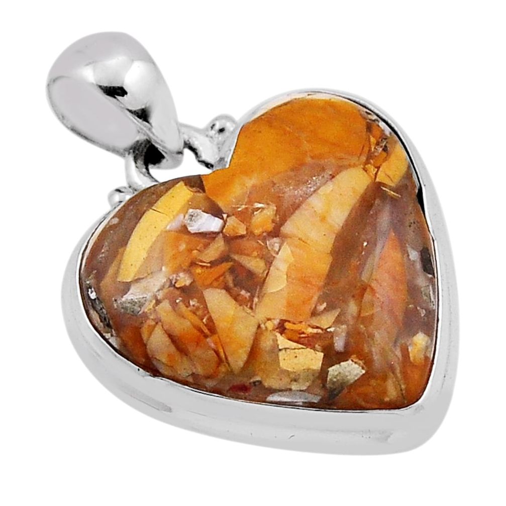 925 silver 12.03cts brecciated mookaite (australian jasper) heart pendant n37058