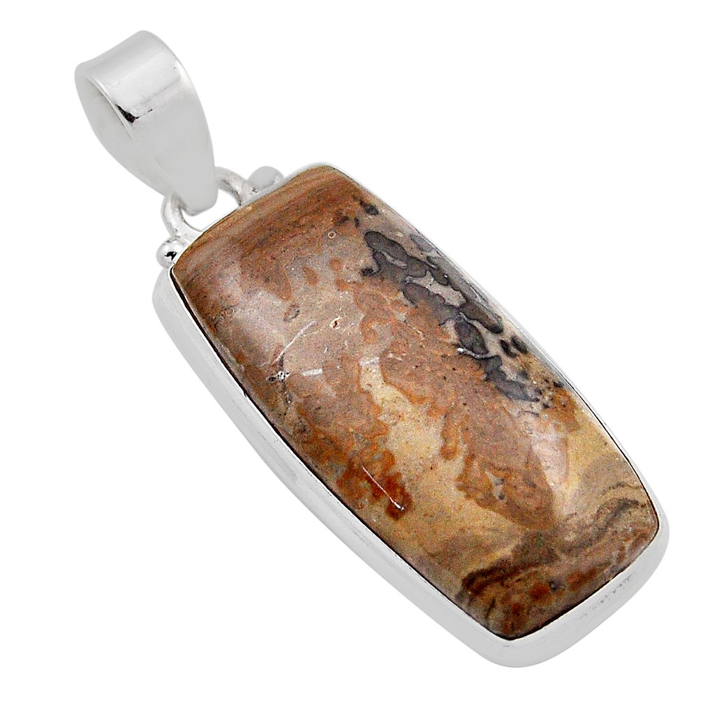 925 silver 17.95cts brown cotham landscape marble baguette shape pendant n25073