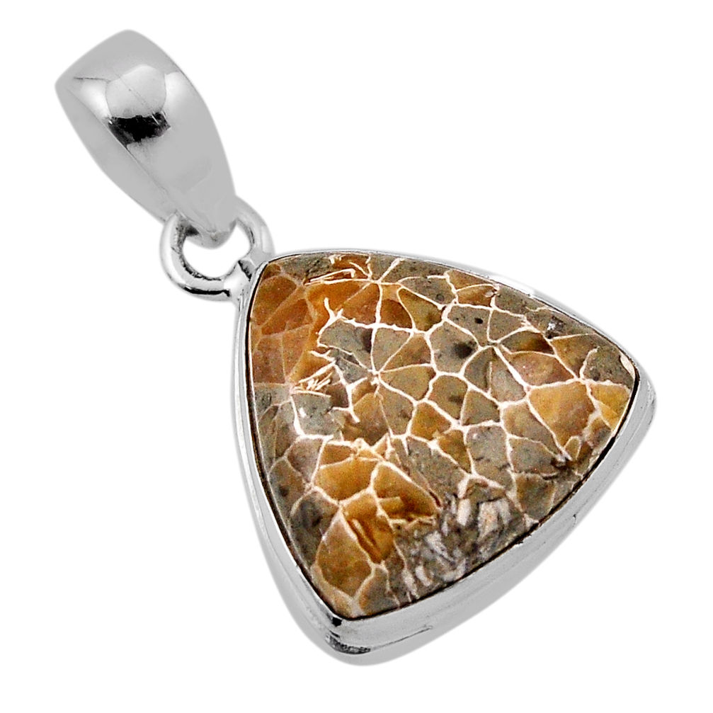 925 silver 13.10cts brown fossil coral (agatized) petoskey stone pendant n38150