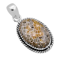 925 silver 12.01cts brown fossil coral (agatized) petoskey stone pendant n43927