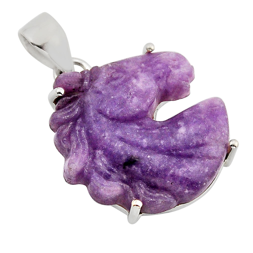 925 silver 13.68cts carving horse natural purple grape chalcedony pendant y94167