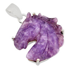 925 silver 14.27cts carving horse natural purple grape chalcedony pendant y94172