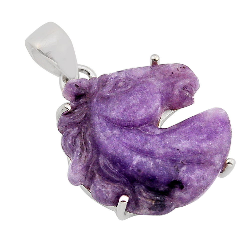 925 silver 12.71cts carving horse natural purple grape chalcedony pendant y94187